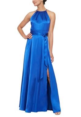 Alex Evenings Blue Evening Gown Satin Sleeveless A-Line Halter Dress Size 10